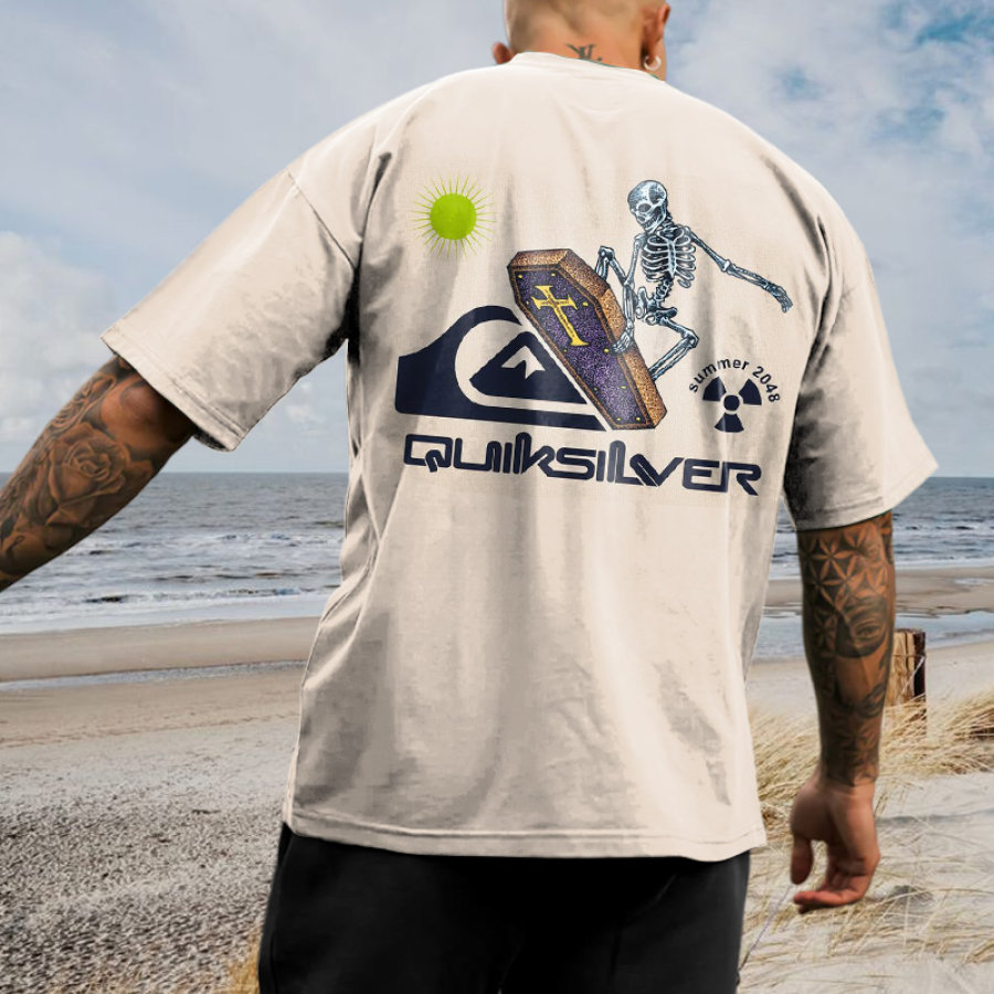 

Camiseta De Vacaciones En La Playa Con Estampado De Calavera De Surf Vintage Para Hombre De Gran Tamaño