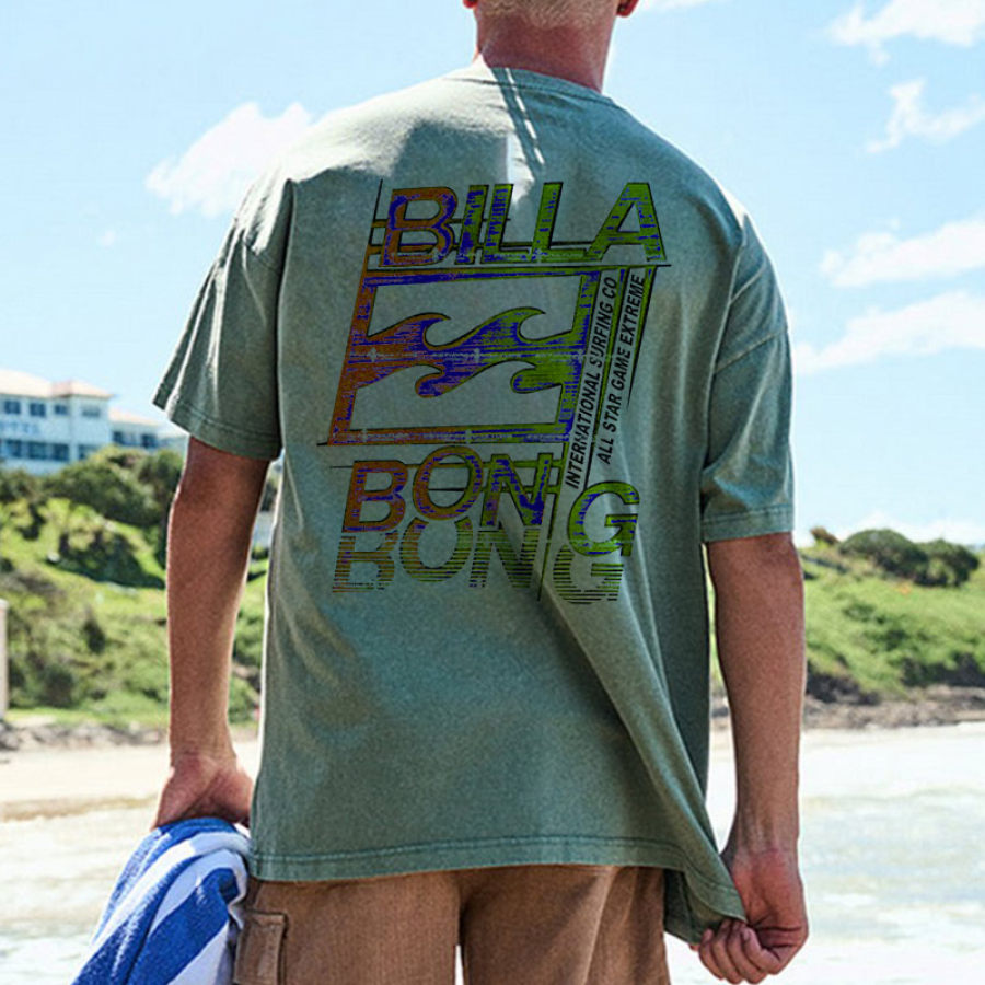 

Übergroßes Herren-T-Shirt Mit Retro-Surf-Print Und Strandurlaub In Grün