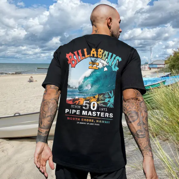 Oversized Men's Vintage Surf Print Beach Resort T-Shirt - Cotosen.com