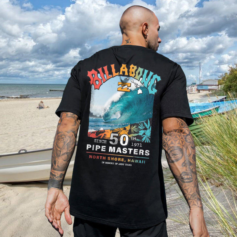 

T-shirt Surdimensionné Vintage Surf Print Beach Resort Pour Hommes