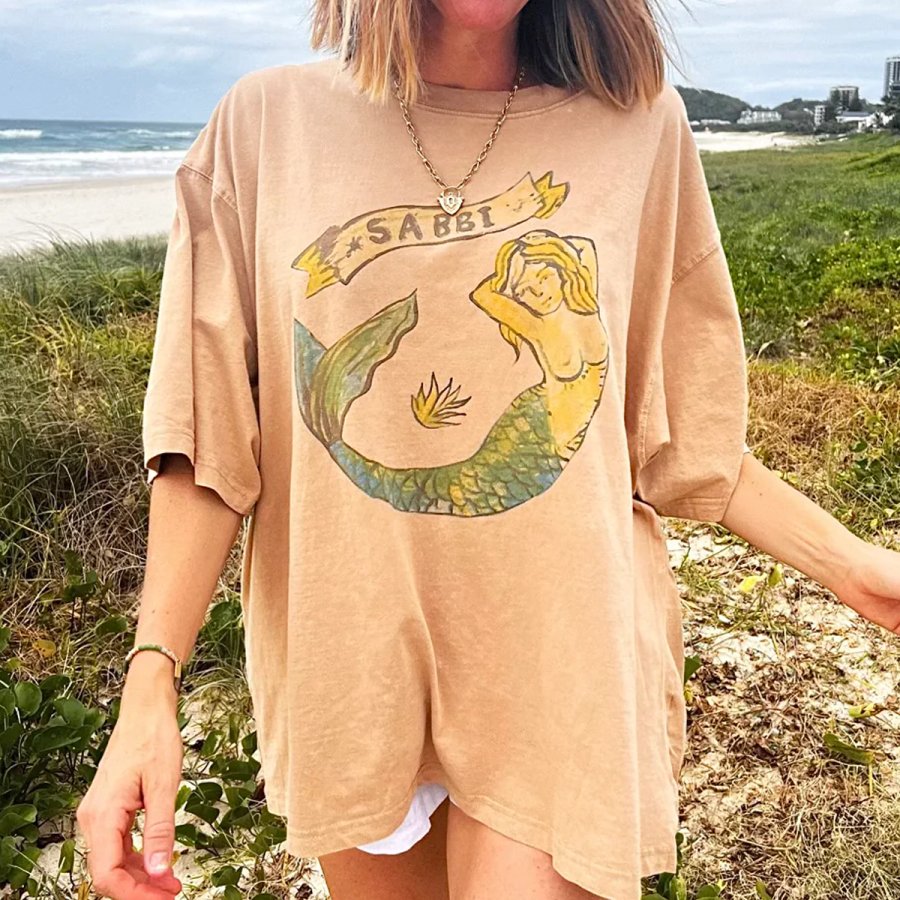 

Locker Bedrucktes Surf-T-Shirt Für Damen