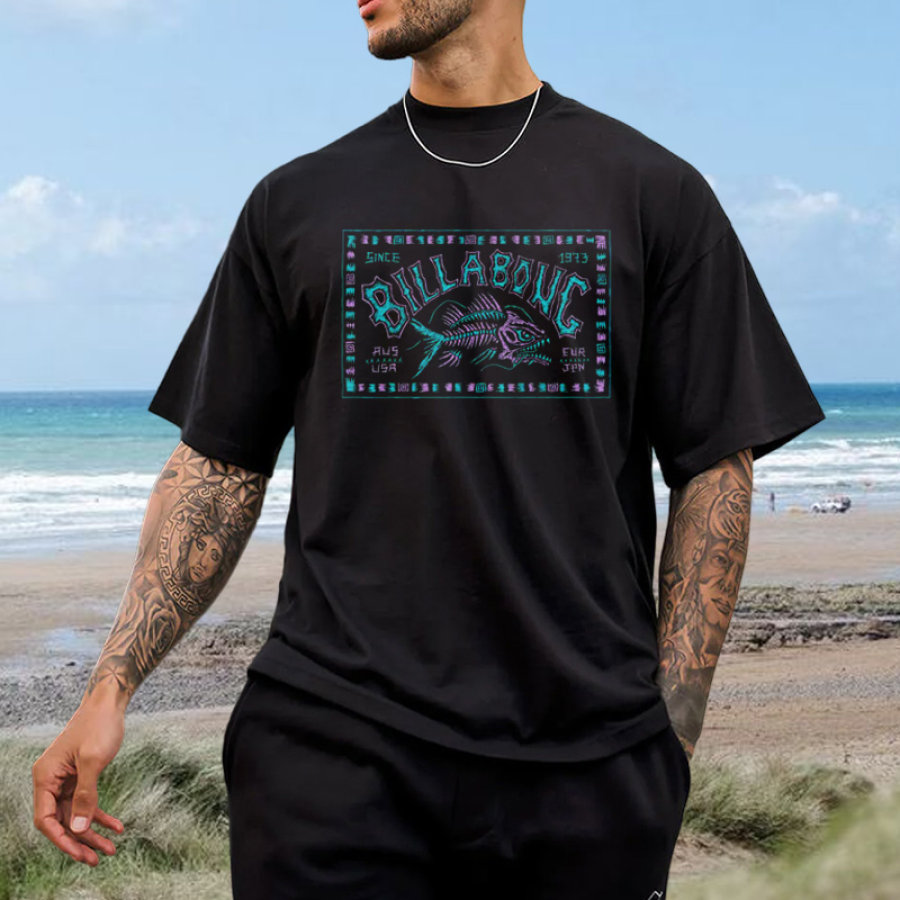 

Übergroßes Strand-Resort-T-Shirt Mit Vintage-Surf-Print Für Herren