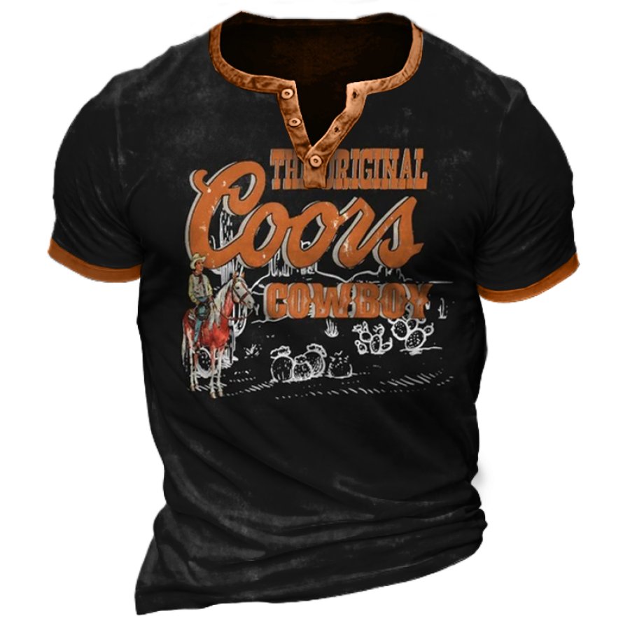 

T-shirt Henleys Vintage Coois Beer Cowboys Yellowstone Color Block Pour Hommes