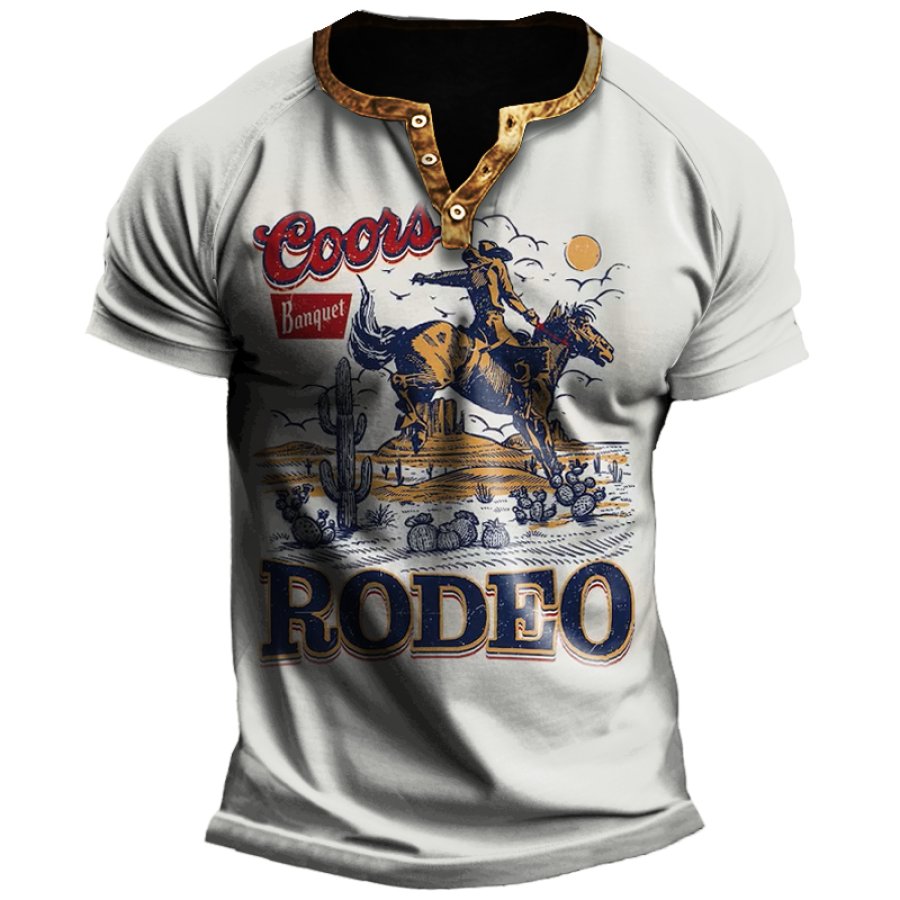 

T-shirt Vintage Coois Beer Cowboys Rodeo Yellowstone Color Block Henleys Pour Hommes