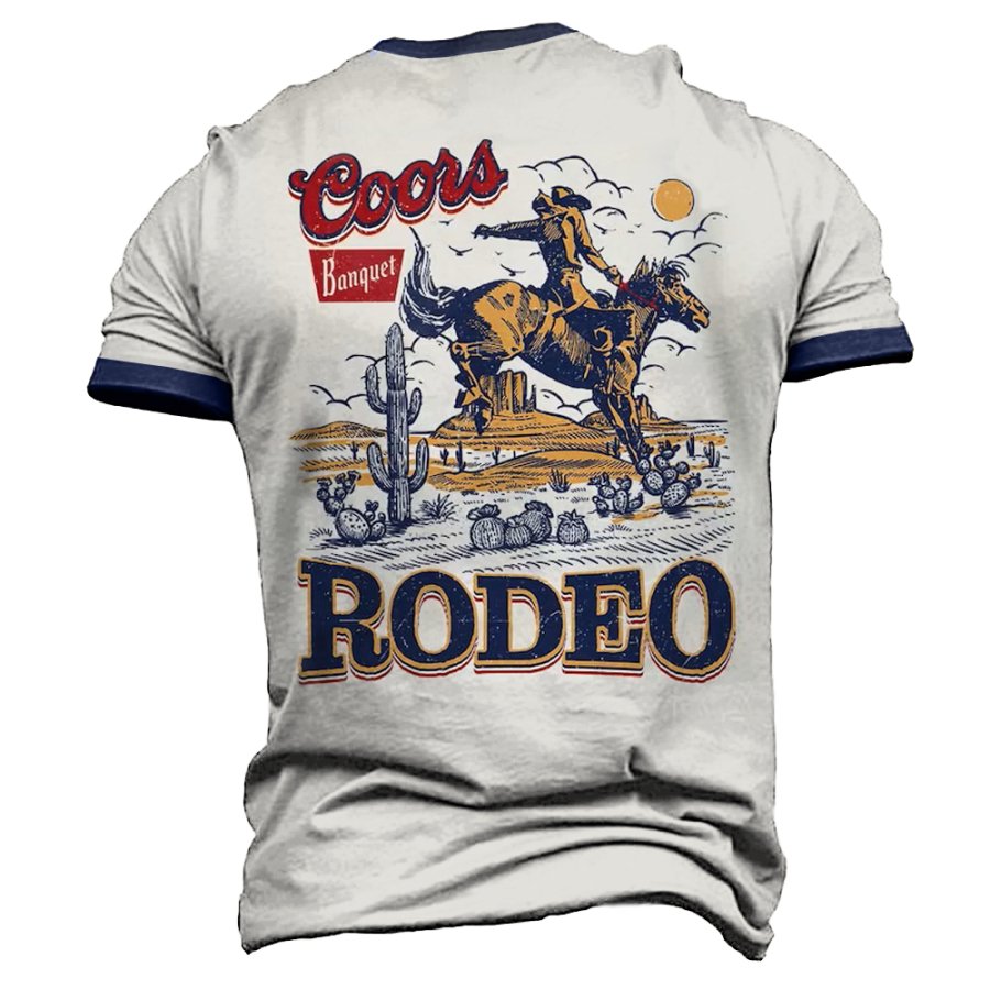 

Men's Vintage Coois Beer Cowboys Rodeo Yellowstone Color Block Henleys T-Shirt