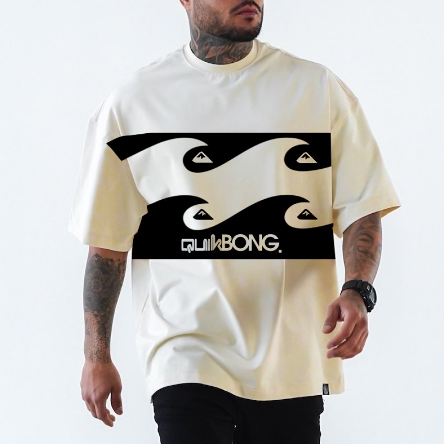 

T-shirt Surdimensionné à Imprimé Graphique Quickilver Rétro Pour Hommes Surf Vacances à La Plage