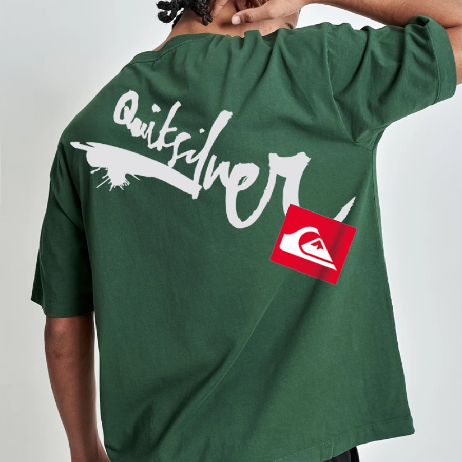 

T-shirt Surdimensionné à Imprimé Graphique Quickilver Rétro Pour Hommes Surf Vacances à La Plage
