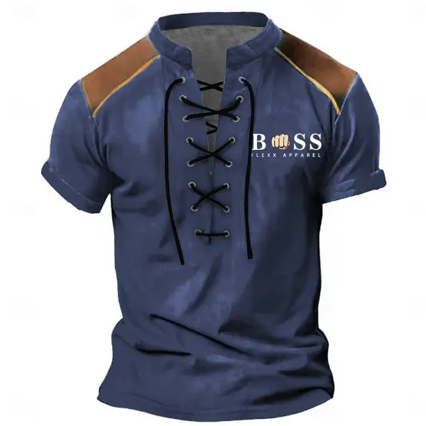 Men's T-Shirt Vintage Boss Lace-Up Stand Collar Short Sleeve Color Block Summer Daily Tops - Cotosen.com Men's T-Shirt Vintage Boss Lace-Up Stand Collar Short Sleeve Color Block Summer Daily Tops - Cotosen.com