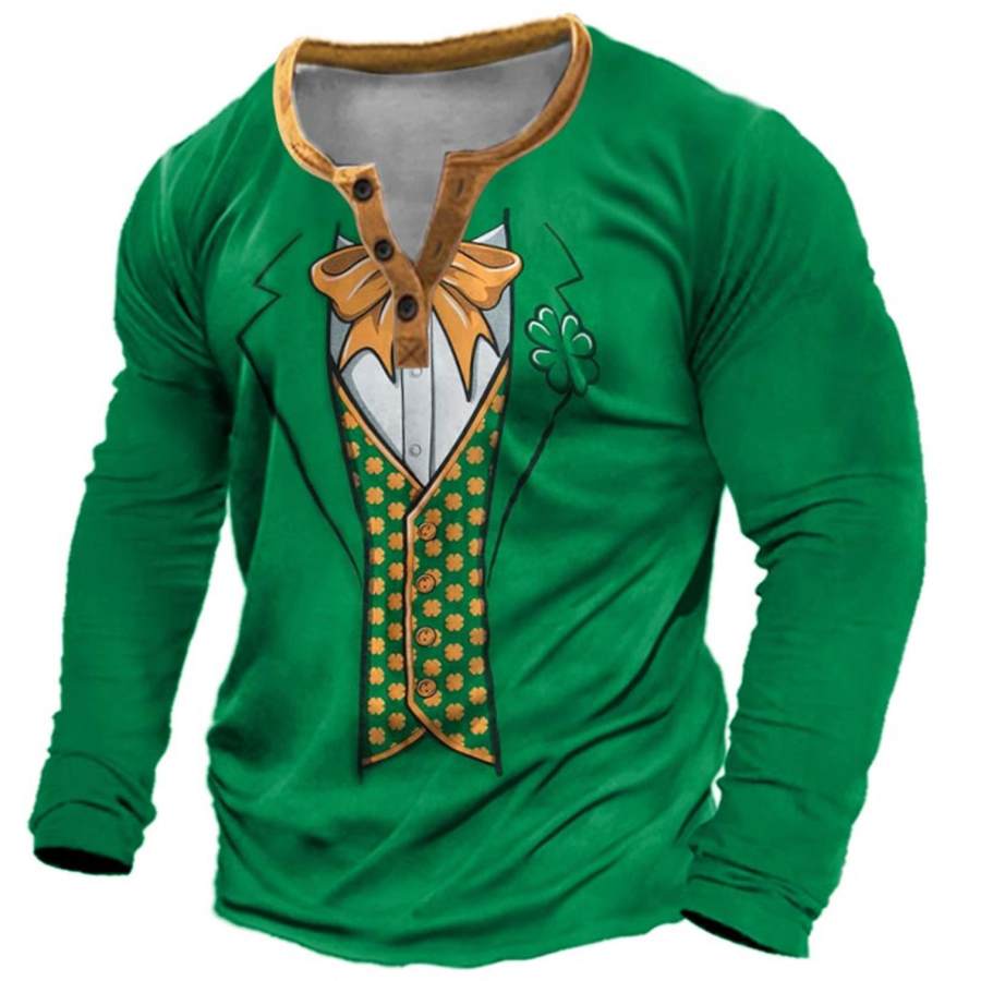 

T-shirt Henley Pour Hommes Leprechaun Tuxedo St. Patrick's Day Lucky Tops à Manches Longues