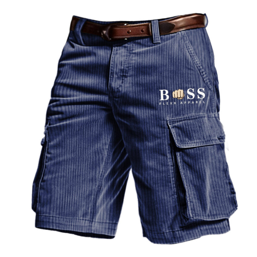 

Men's Outdoor Vintage Boss Print Corduroy Multi Pocket Shorts