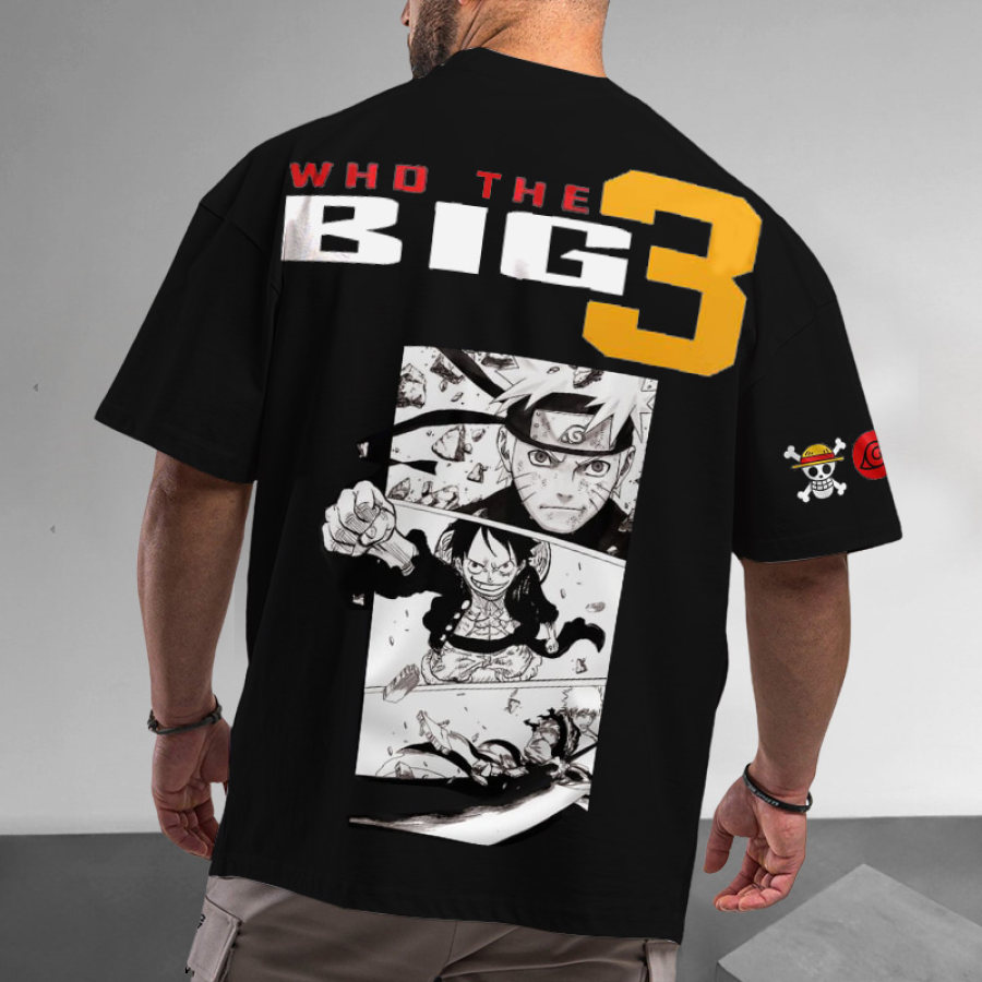 

Men's Oversize T-Shirt Vintage Who The Big 3 Cartoon Anime Short Sleeve Casual Tee