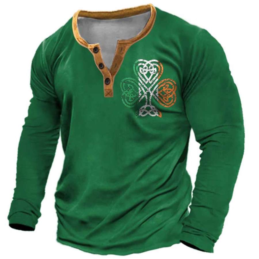 

Herren Henley T-Shirt St. Patricks Day Shamrock Celtic Knot Lucky Langarmshirts