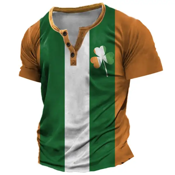 Men's T-Shirt Henley St. Patrick's Day Shamrock Lucky Ireland Colorblock Summer Daily Tops - Cotosen.com