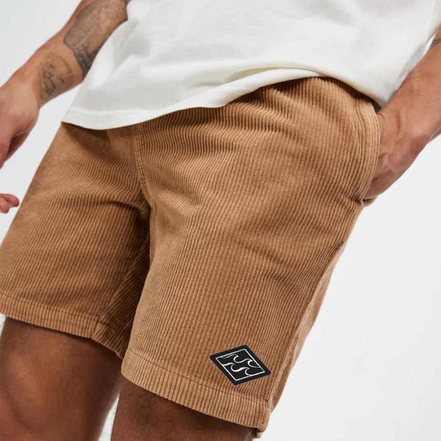 

Shorts De Playa De Pana Con Cordón Ancho Retro Para Hombre