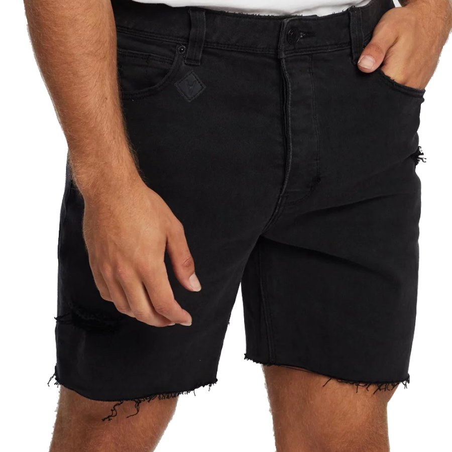 

Pantalones Cortos De Mezclilla Ajustados Y Rasgados Retro Lavados Para Hombre Jorts Negro