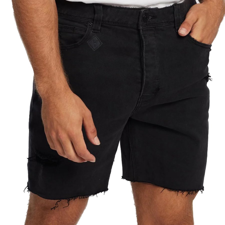 

Men's Retro Washed Ripped Cropped Slim Denim Shorts Jorts Black