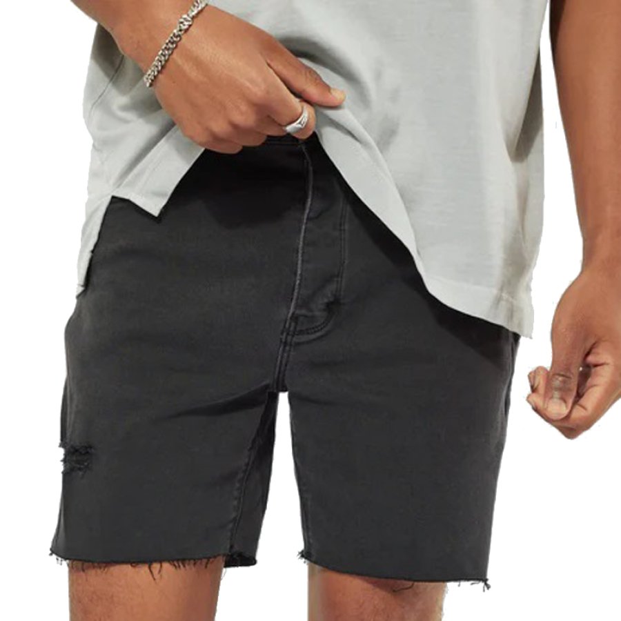 

Men's Retro Washed Ripped Cropped Slim Denim Shorts Jorts Black