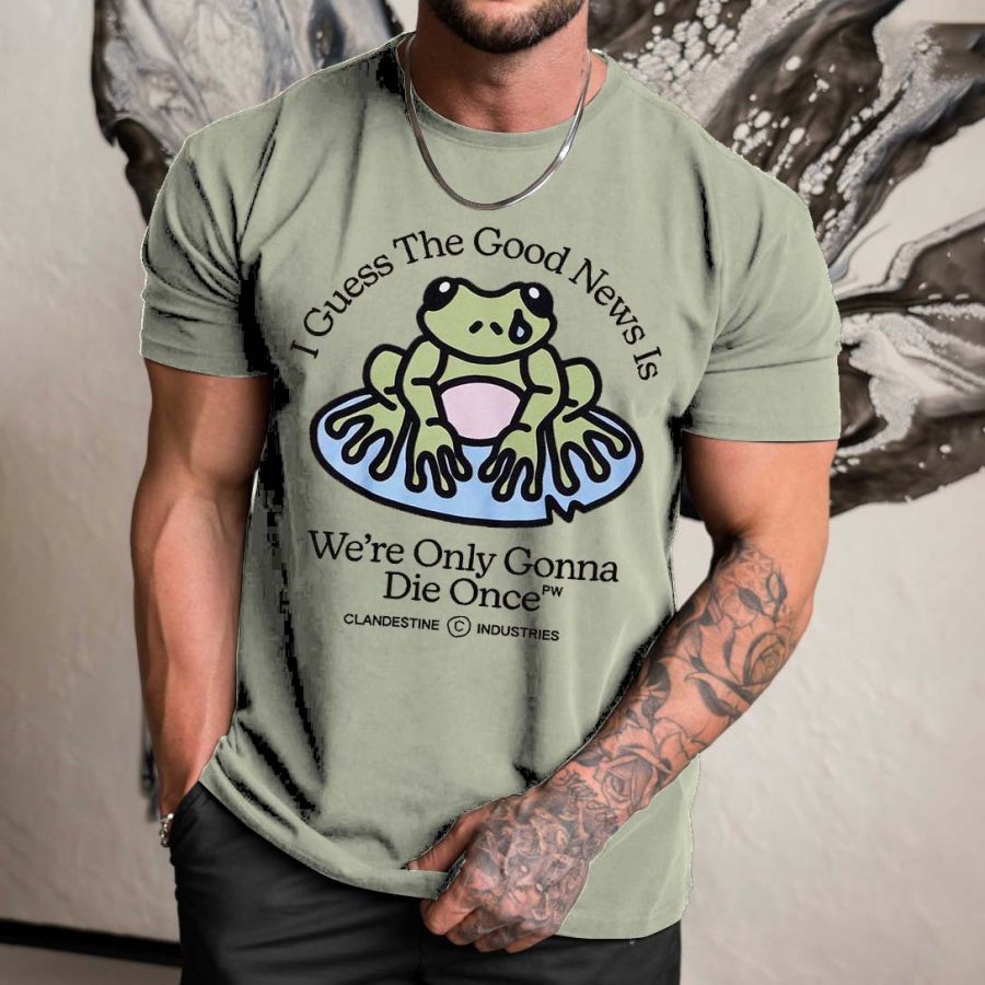 

Men's I Guess The Good News Is We're Only Gonna Die Once Anime Print Daily Short Sleeve Crew Neck T-Shirt