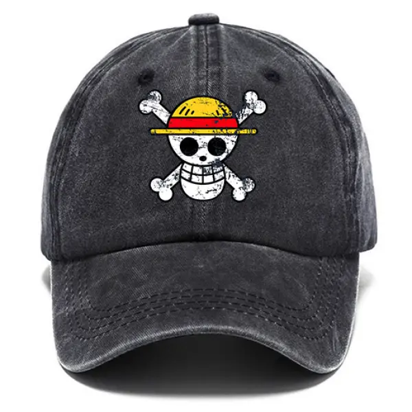 Washed Cotton Sun Hat Vintage One Piece Straw Hat Skull Anime Outdoor Casual Cap - Ootdyouth.com 