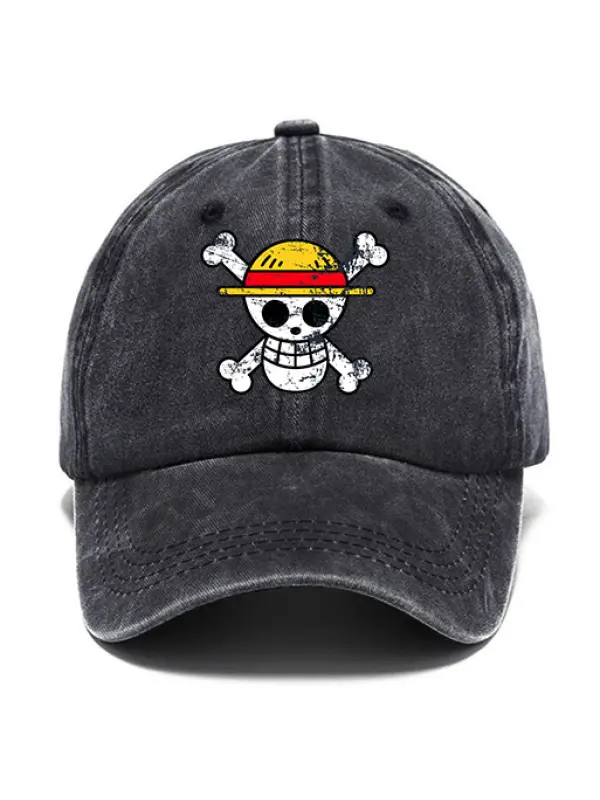 Washed Cotton Sun Hat Vintage One Piece Straw Hat Skull Anime Outdoor Casual Cap - Ootdmw.com 