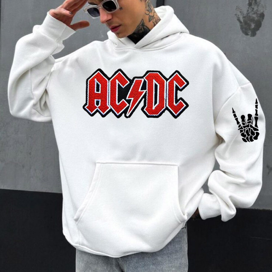 

Übergroßer Mit Rockband-Musik Bestickter Lässiger Kapuzenpullover Für Herren