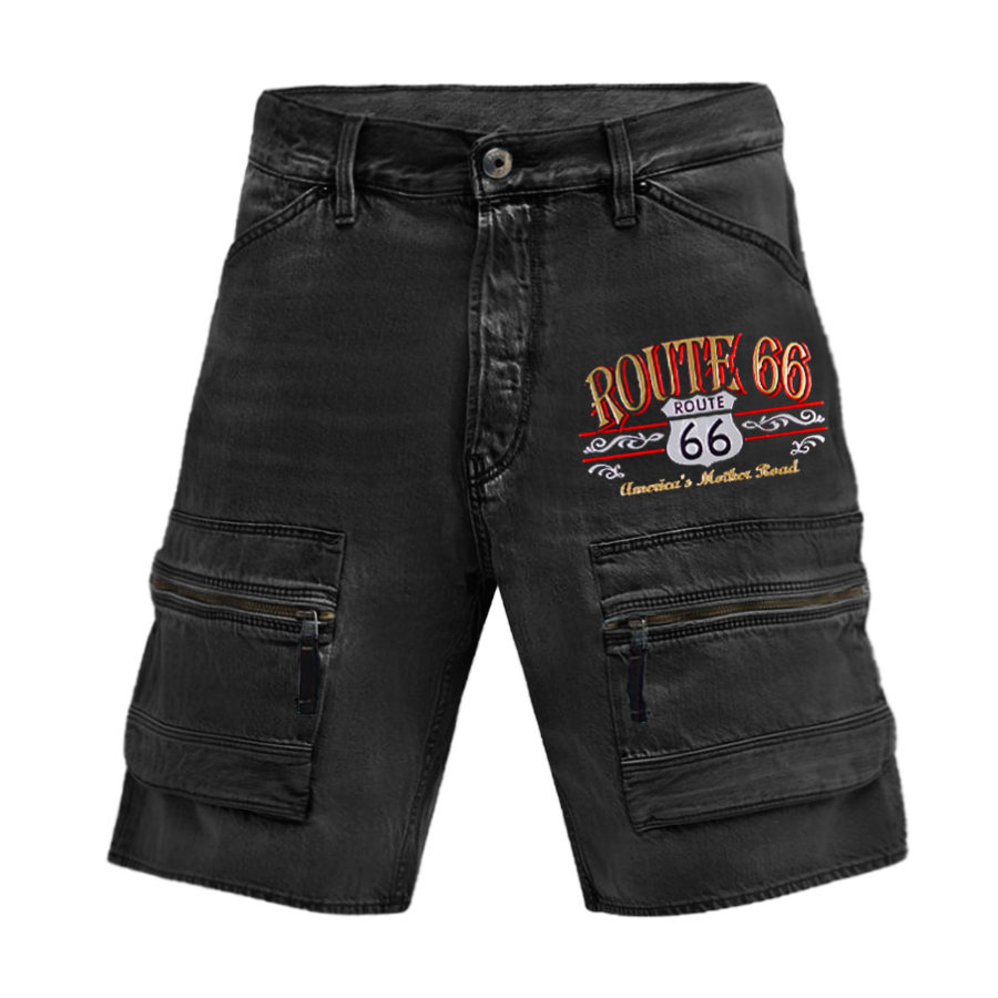 

Pantalones Cortos De Mezclilla Para Hombre Vintage Ruta 66 Táctico Multibolsillos Verano Diario