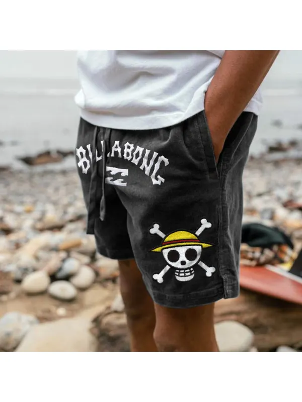 Billabong One Piece Embroidery Men's Shorts Retro Corduroy 5 Inch Shorts Surf Beach Shorts Daily Casual - Ootdmw.com 