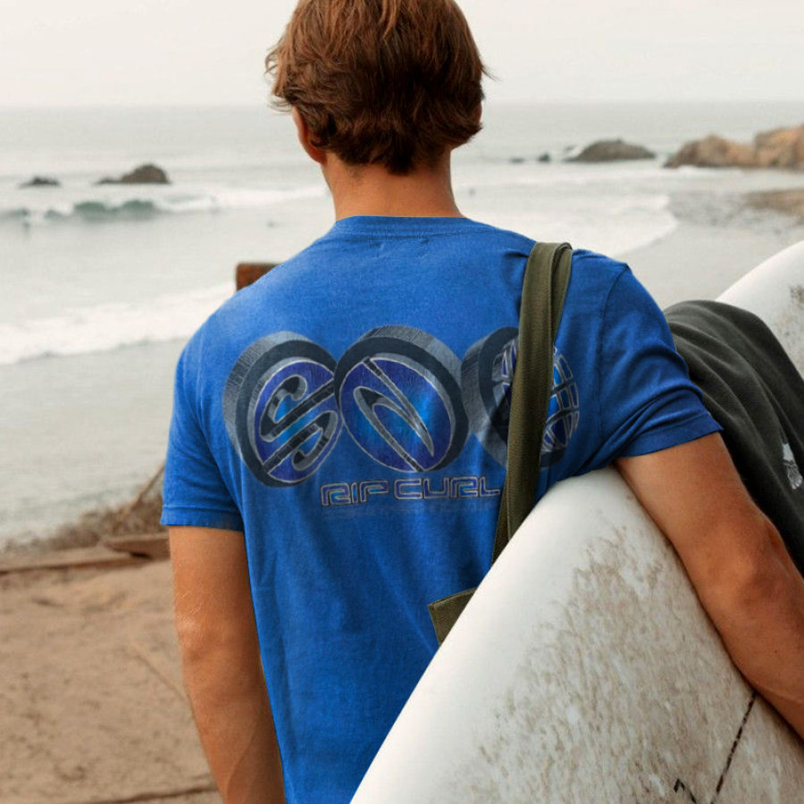 

T-shirt à Manches Courtes Pour Hommes Imprimé Surf Vacances à La Plage Bleu