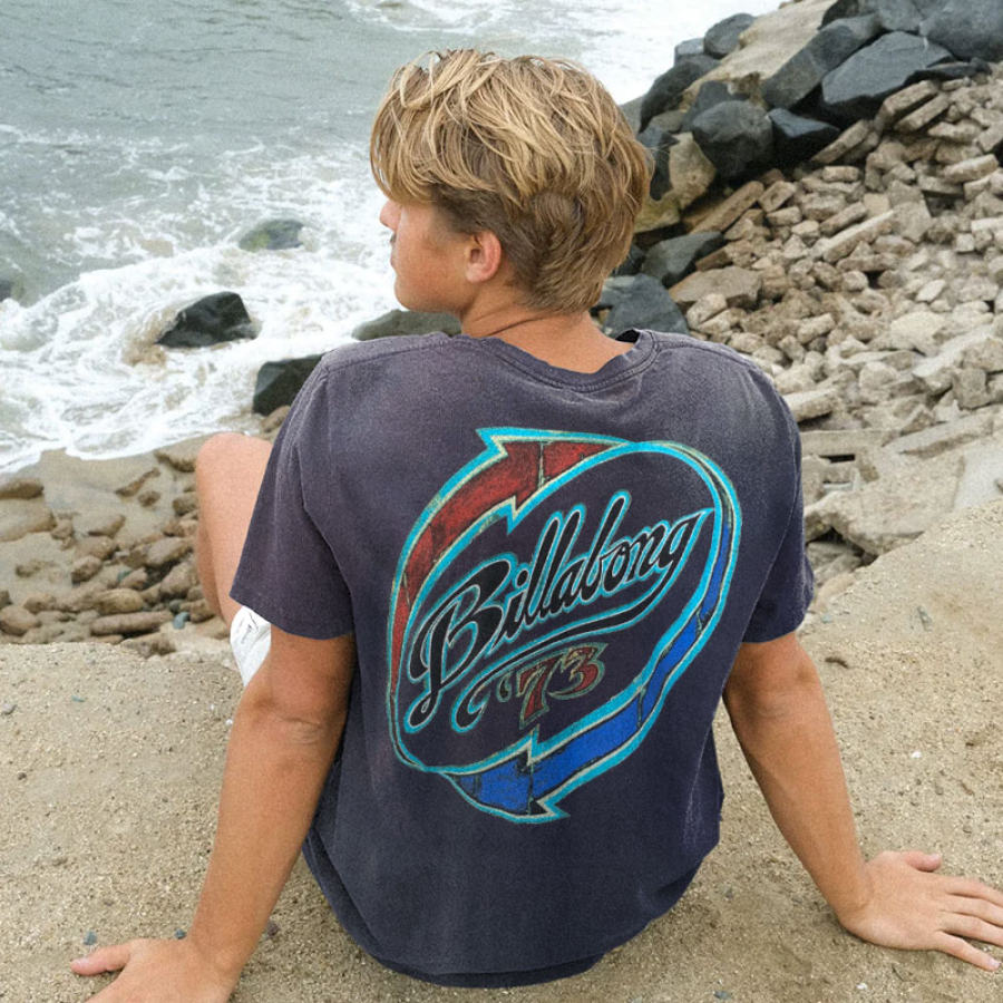 

Retro Surf Print Beach Vacation Kurzarm-T-Shirt Grau Lila