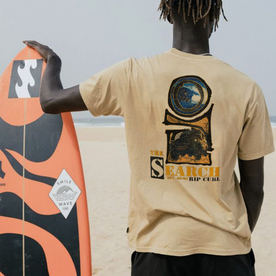 

T-shirt à Manches Courtes Pour Hommes Imprimé Surf Vacances à La Plage Jaune Clair