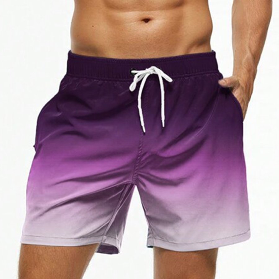 

Men Purple Gradient Print Drawstring Waist Swim Trunks