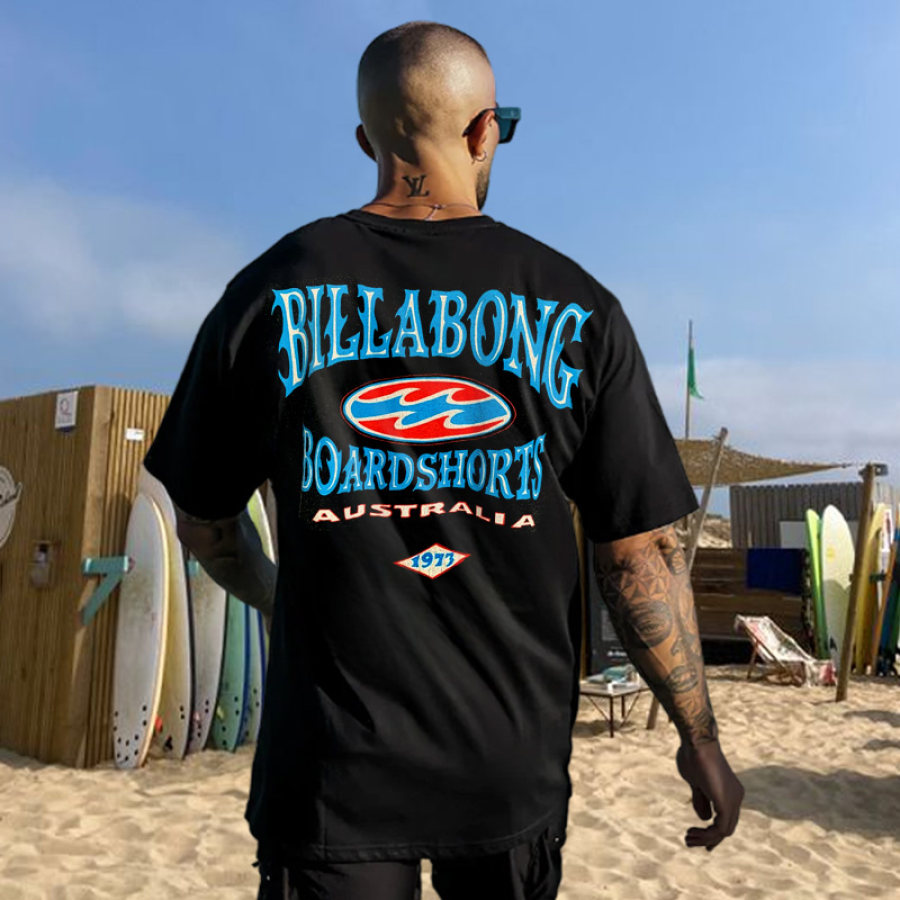 

T-shirt Surdimensionné Rétro Pour Hommes Imprimé Surf Vacances à La Plage