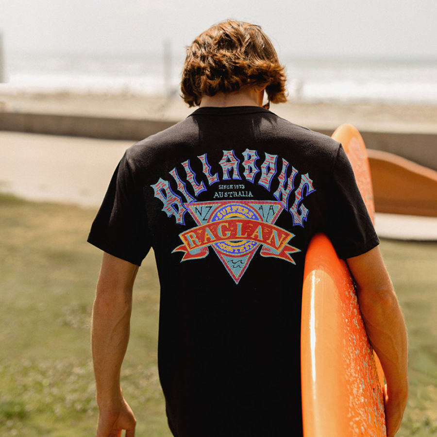 

Kurzarm-T-Shirt Für Herren Mit Surf-Print Und Strandurlaub