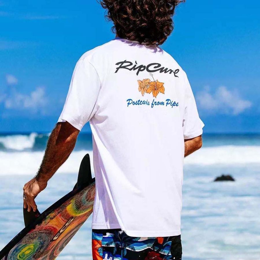 

Camiseta De Gran Tamaño Para Hombre Vintage Surf Postcards Hibiscus Beach Camiseta Informal De Manga Corta