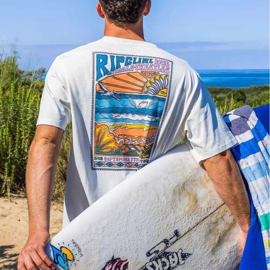 

Мужская футболка большого размера винтажная повседневная футболка с короткими рукавами для серфинга и солнца на пляже