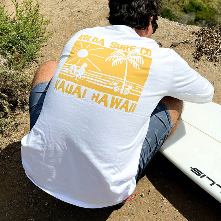

Camiseta Para Hombre Vintage Surf Rooster Island Casual Beach Daily Manga Larga Tops