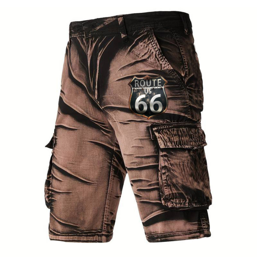 

Men's Cargo Shorts Vintage Route 66 Distressed Utility Outdoor Shorts