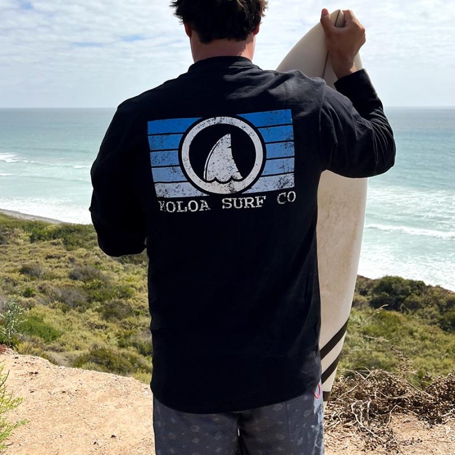 

Men's T-Shirt Vintage Surf Shark Fin Casual Beach Daily Long Sleeve Tops