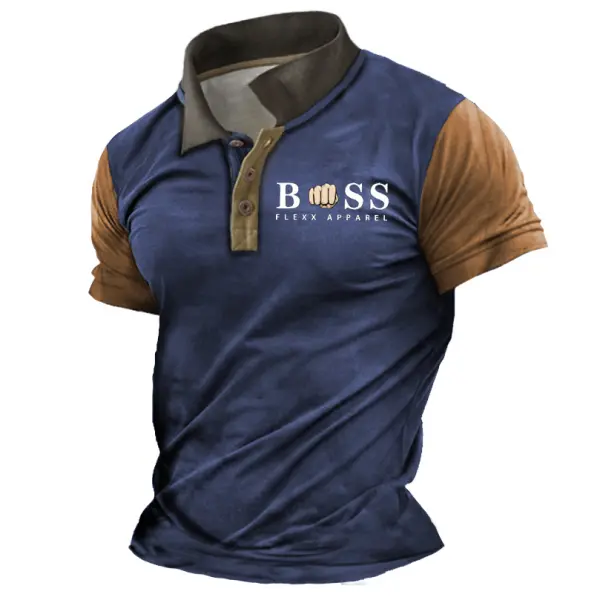Men's T-Shirt Polo Vintage Boss Print Color Block Summer Daily Short Sleeve Tops - Blaroken.com 