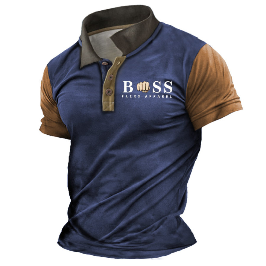 

Herren T-Shirt Polo Vintage Boss Print Farbblock Sommer Alltag Kurzarm Tops