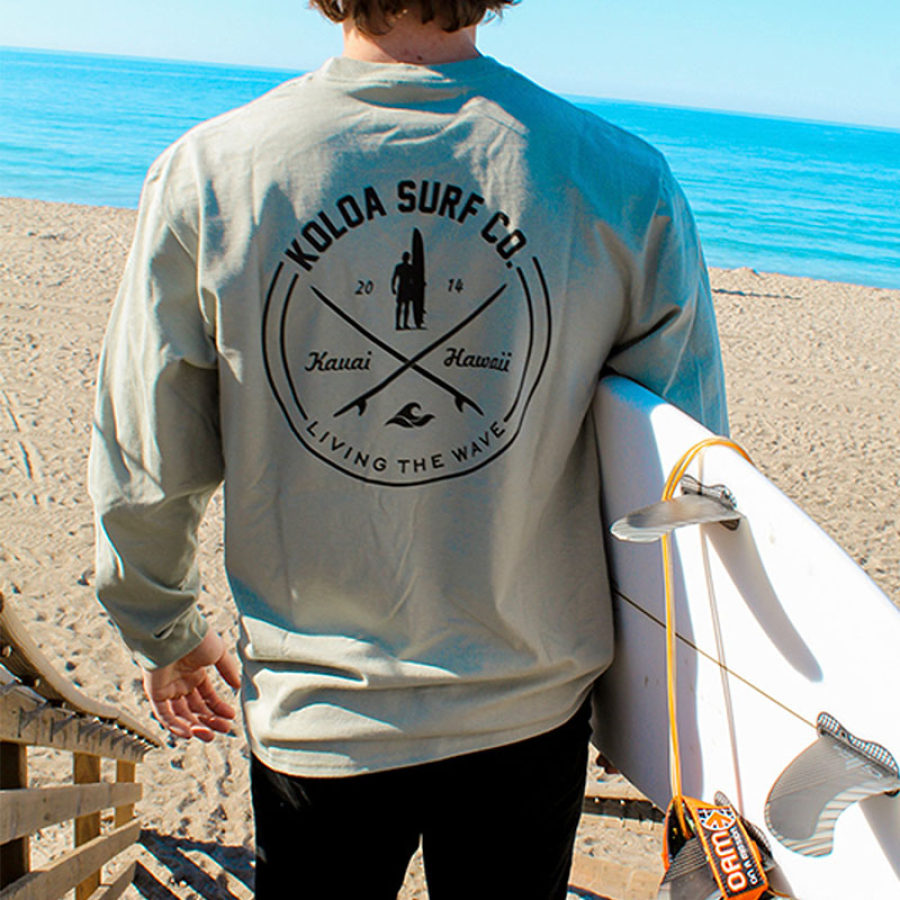 

Men's T-Shirt Vintage Surf Living The Wave Casual Beach Daily Long Sleeve Tops