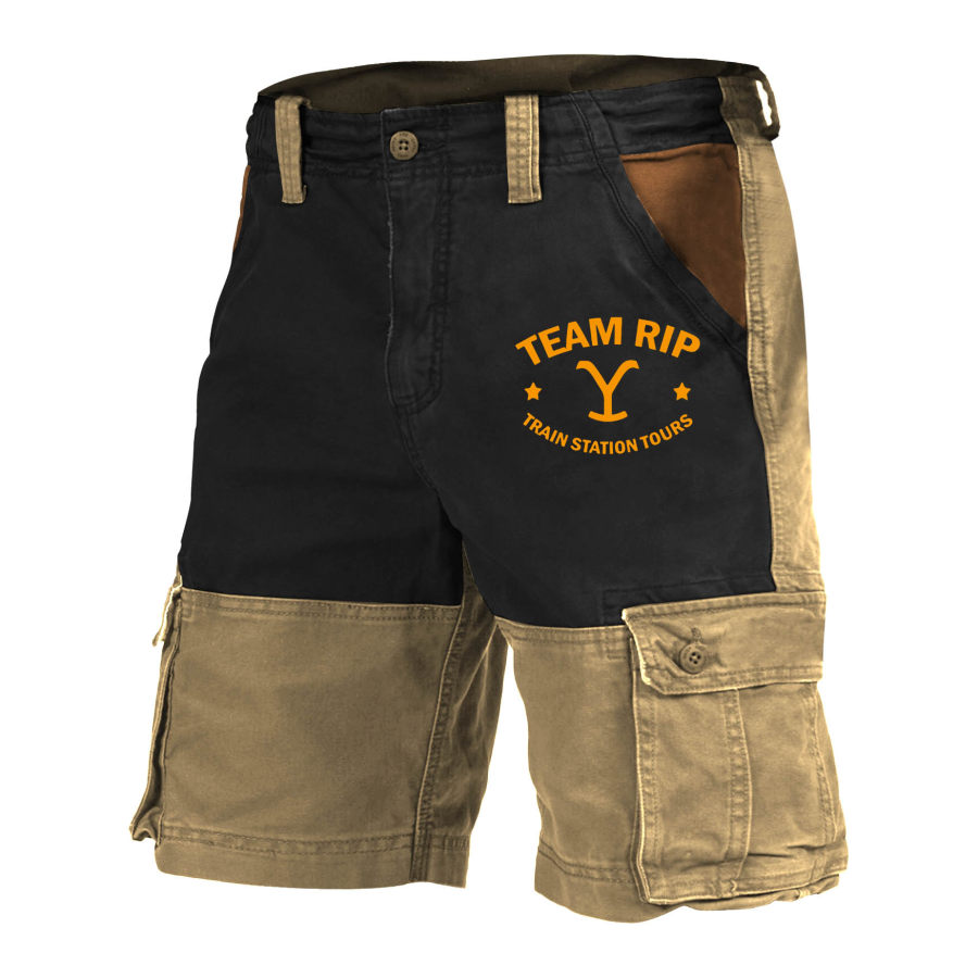

Pantalones Cortos Tipo Cargo Para Hombre Pantalones Cortos Para Exteriores Con Bloques De Color Y Bolsillo Con Estampado Vintage De Yellowstone