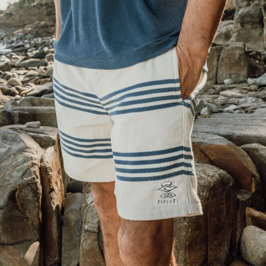 

Pantalones Cortos Para Hombre Pantalones Cortos De Pana Retro De 5 Pulgadas Pantalones Cortos De Surf Para La Playa Diario Informal Crema