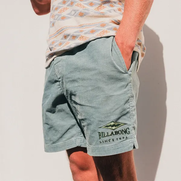 Billabong Embroidery Men's Shorts Retro Corduroy 5 Inch Shorts Surf Beach Shorts Daily Casual - Salolist.com 