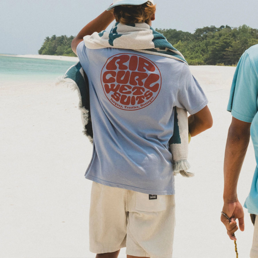 

Übergroßes Strand-Resort-T-Shirt Mit Surf-Wetsuit-Print Für Herren In Hellblau