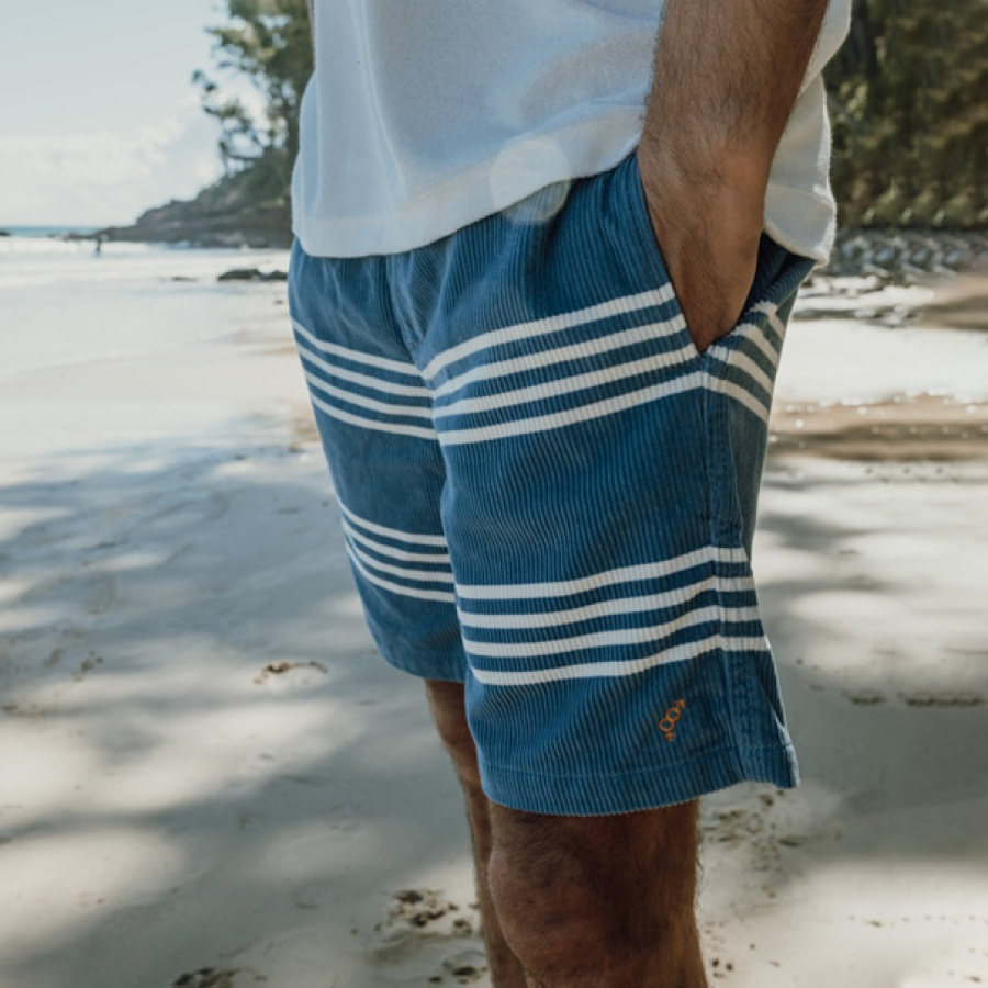 

Herren Retro-Streifen-Cord-Shorts 5-Zoll-Shorts Surf-Strand-Shorts Täglich Lässig Grau Blau