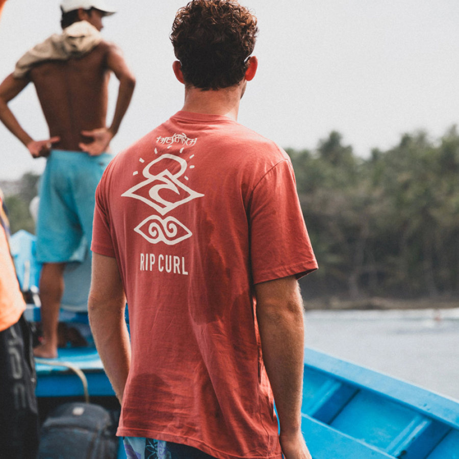 

Übergroßes Herren-T-Shirt Mit Surf-Print Und Strandresort In Blaugrün