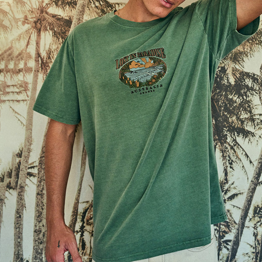 

Übergroßes Herren-T-Shirt Mit Surf-Wetsuit-Print Und Strandresort-Grün