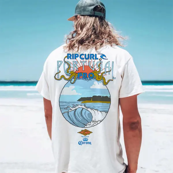 Men's Vintage Surf Print Beach Resort T-Shirt - Salolist.com 