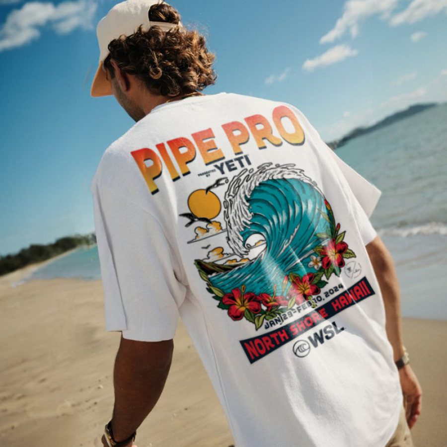 

Übergroßes Herren-T-Shirt Mit Retro Surf 2024 Pipe Pro-Print